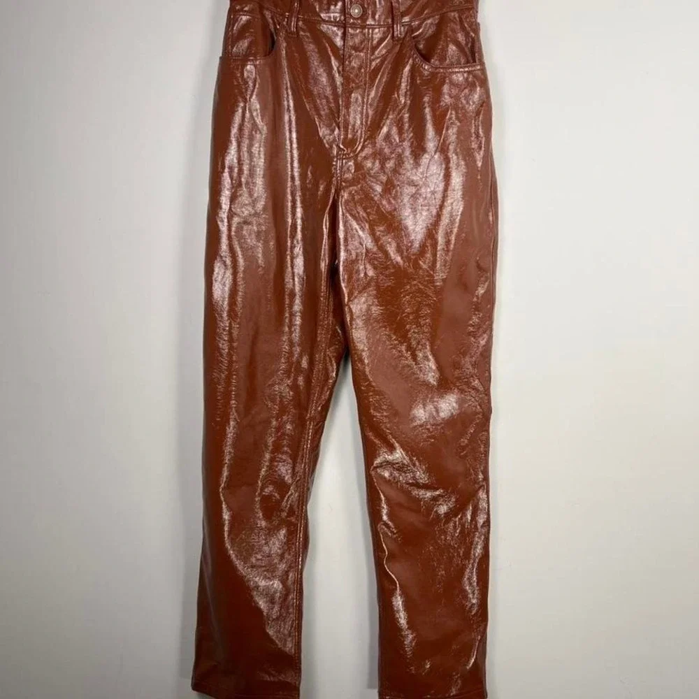 Abercrombie 90s Ultra High Rise Coated Pants Brown Straight Size 28 - Picture 5 of 8